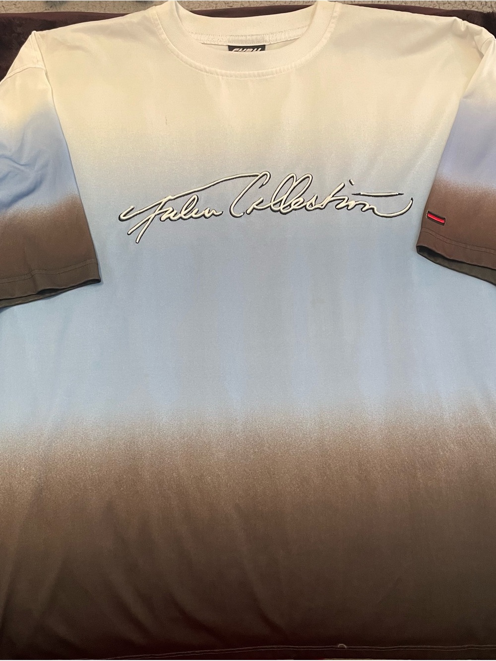 FUBU Gradient Short-Sleeve Tee in White, Blue & Brown